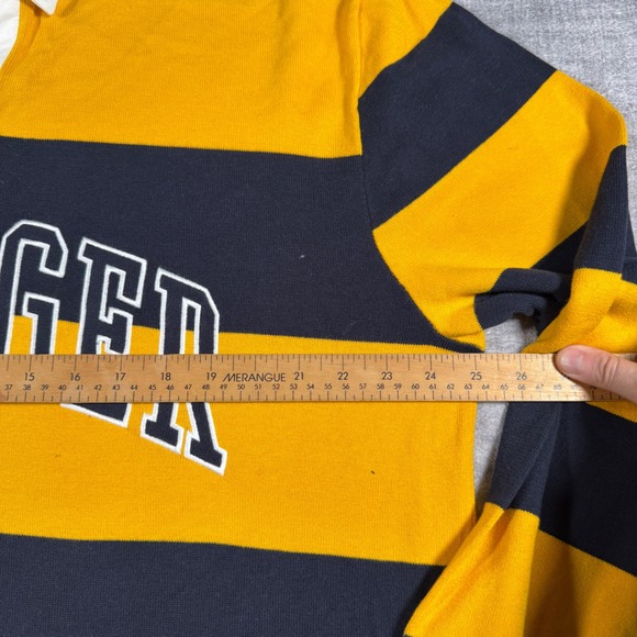 Tommy Hilfiger Shirt Mens Large Yellow Striped Long Sleeve Rugby Polo Spell Out - Picture 12 of 12